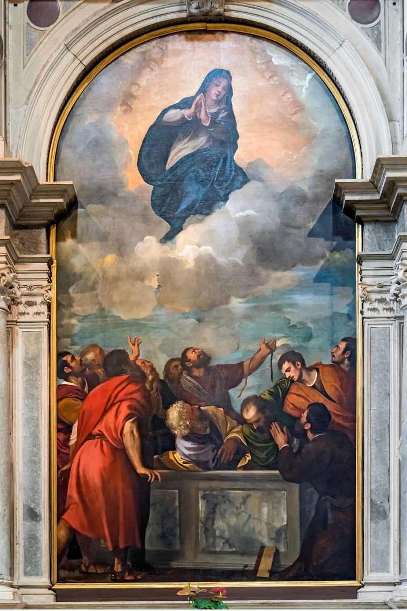 Altertavle i Duomo di Verona av Tizian som fremstiller Jomfru Marias himmelfart, med apostlene samlet rundt graven.
