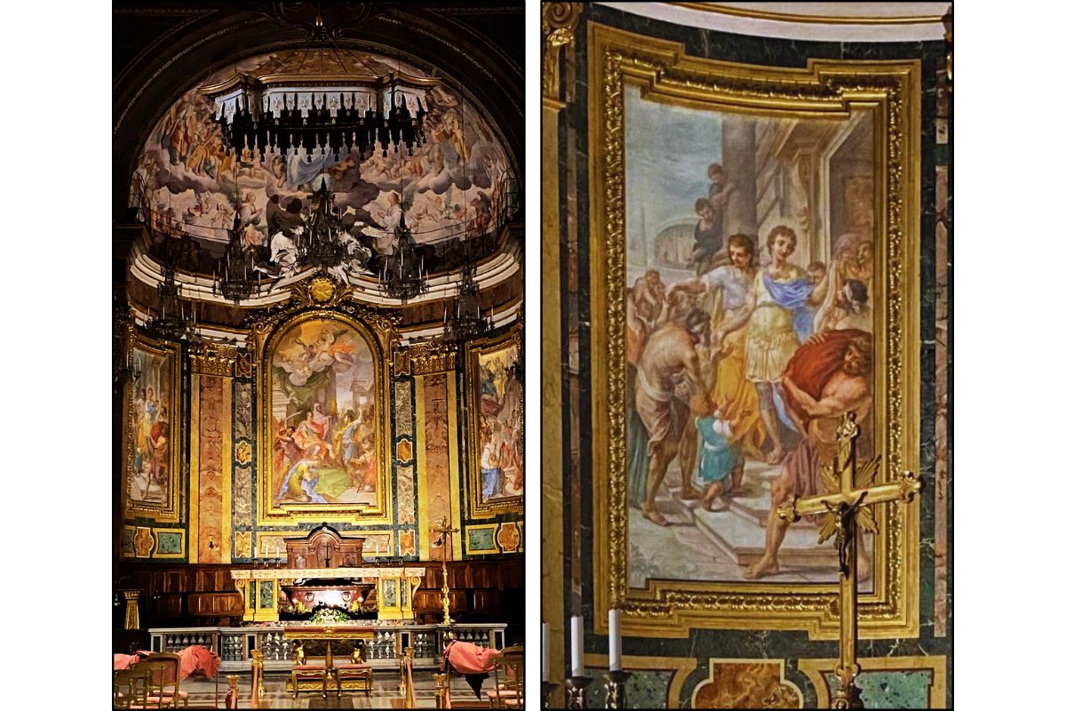 Høyalteret i basilikaen Santi Giovanni e Paolo med renessansefreske av Il Pomarancio