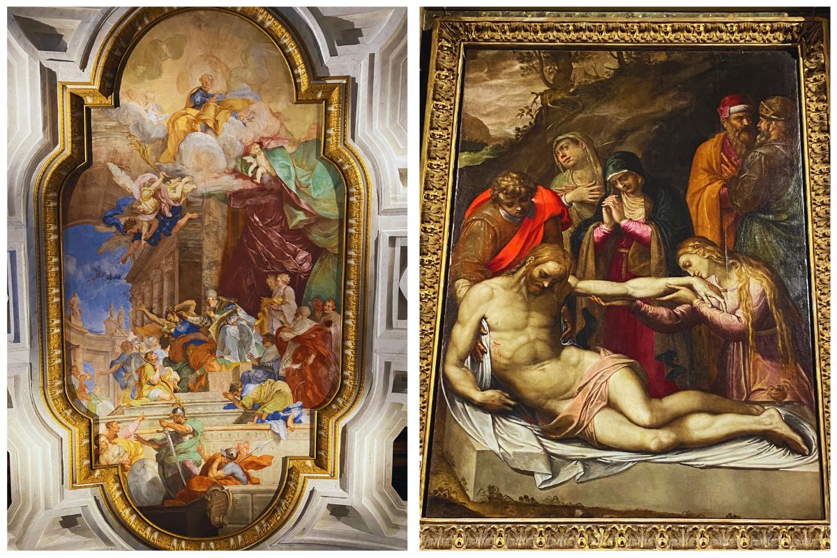 Kunstverk i San Pietro in Vincoli i Roma, inkludert takfresken om Peters lenker og et verdifullt religiøst maleri fra renessansen.