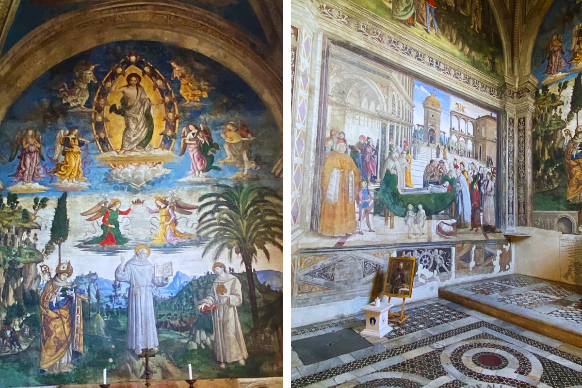 Fresker av Pinturicchio i Bufalini-kapellet i Santa Maria in Aracoeli i Roma. Maleriene forteller historien om den hellige Bernardino av Siena og er blant de viktigste renessanseverkene i basilikaen. De fargerike scenene er fulle av detaljer og viser både religiøse motiver og glimt av Roma på slutten av 1400-tallet.