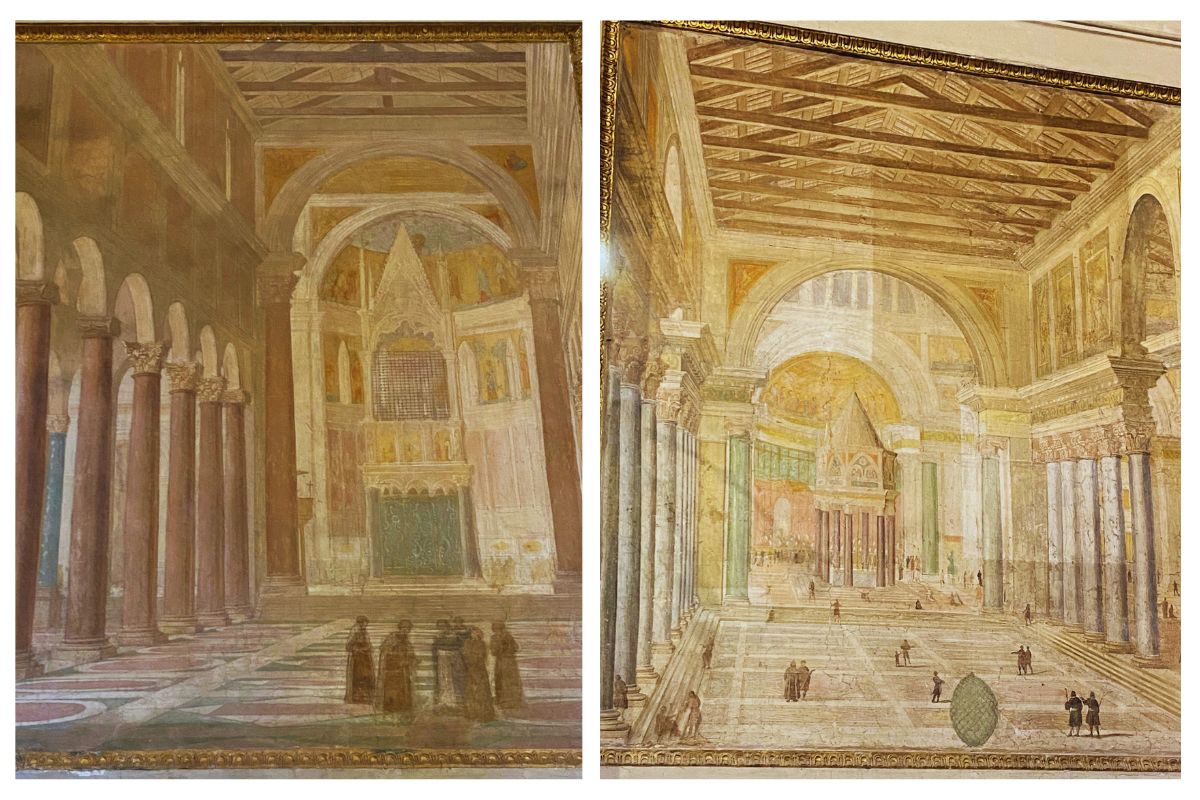 1600-tallsfresker som viser den gamle Lateranbasilikaen og den opprinnelige Peterskirken i Roma.